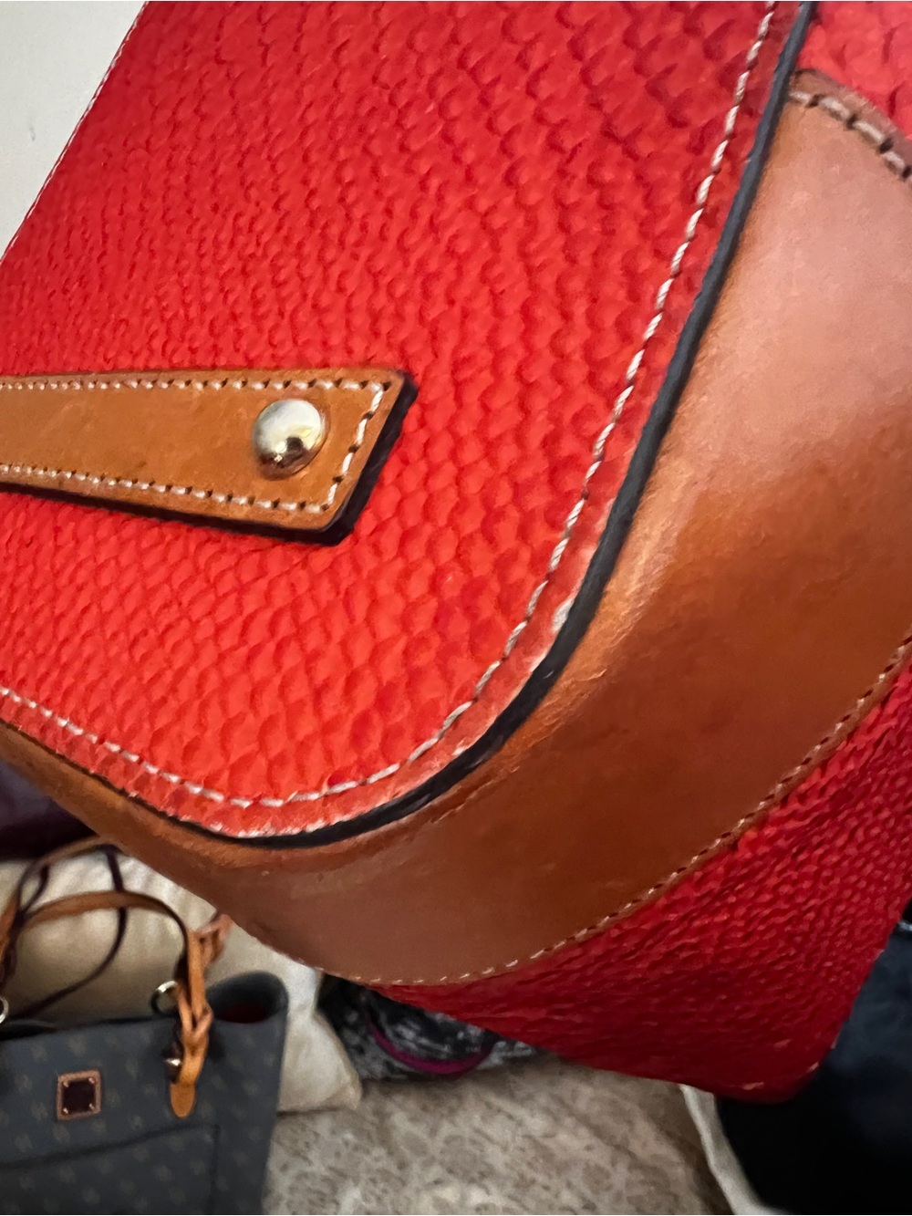 Dooney & Bourke Coral Orange Python Embossed Leather Tote Shoulder Bag Tan Trim - Picture 12 of 14